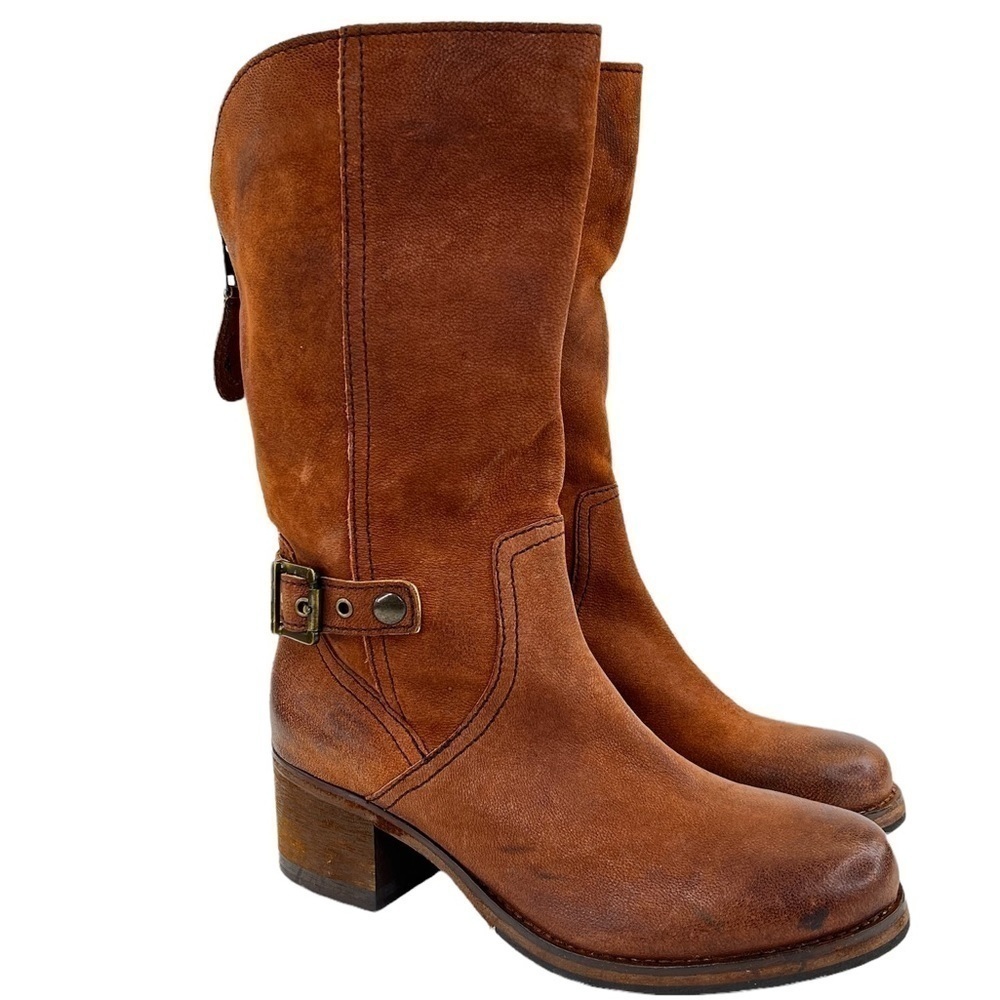 Johnston & Murphy Women's Brown Leather Mid-Calf Heeled Boots